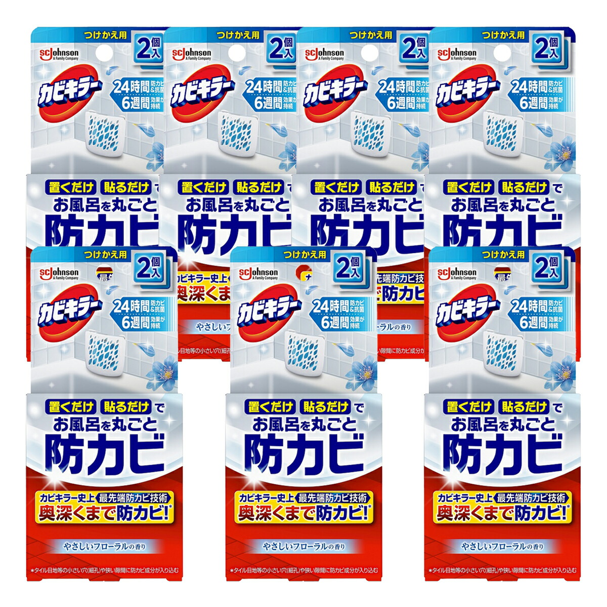 【送料お得・まとめ買い×7個セット】ジョンソン カビキラー お風呂に置くだけ 貼るだけ 防カビ やさしいフローラルの香り つけかえ用 2個入