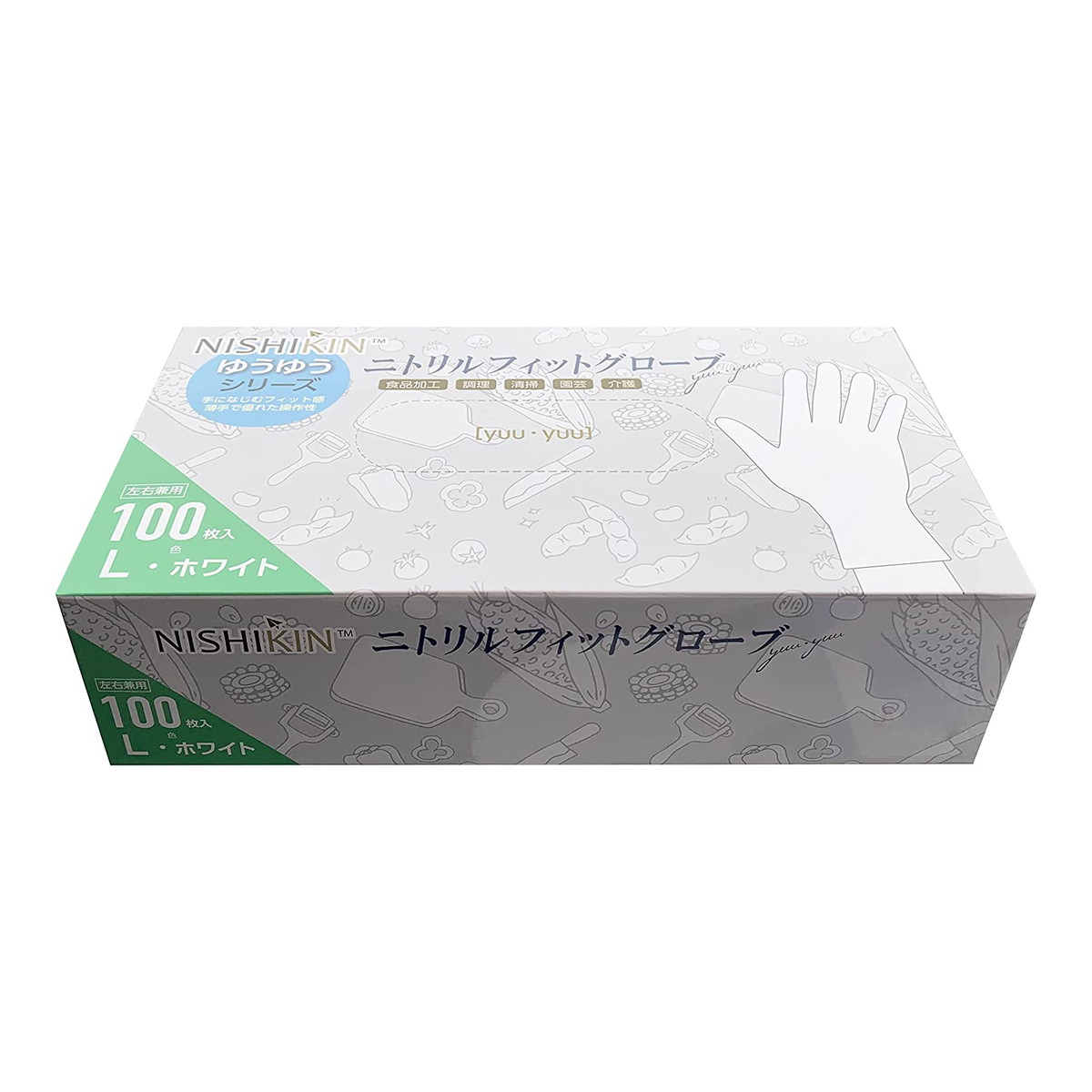 【送料お得・まとめ買い×7個セット】NISHIKIN ゆうゆうグローブ ニトリルフィットグローブ ホワイト L 100枚入