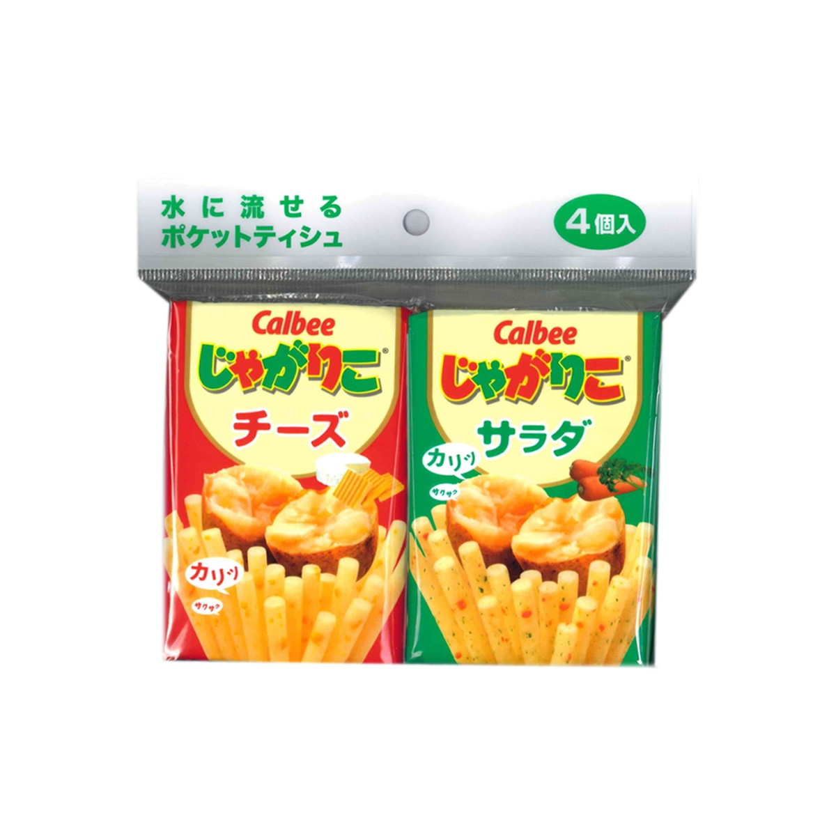 【送料お得・まとめ買い×240個セット】ダイレイ カルビー じゃがりこ 水に流せるポケットティシュ 4個入 ※画像はイメージです