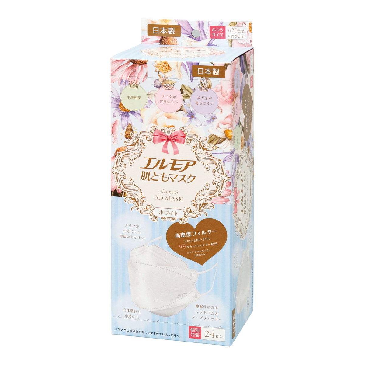 【送料お得・まとめ買い×11個セット】カミ商事 エルモア 肌ともマスク Flower ホワイト 24枚入