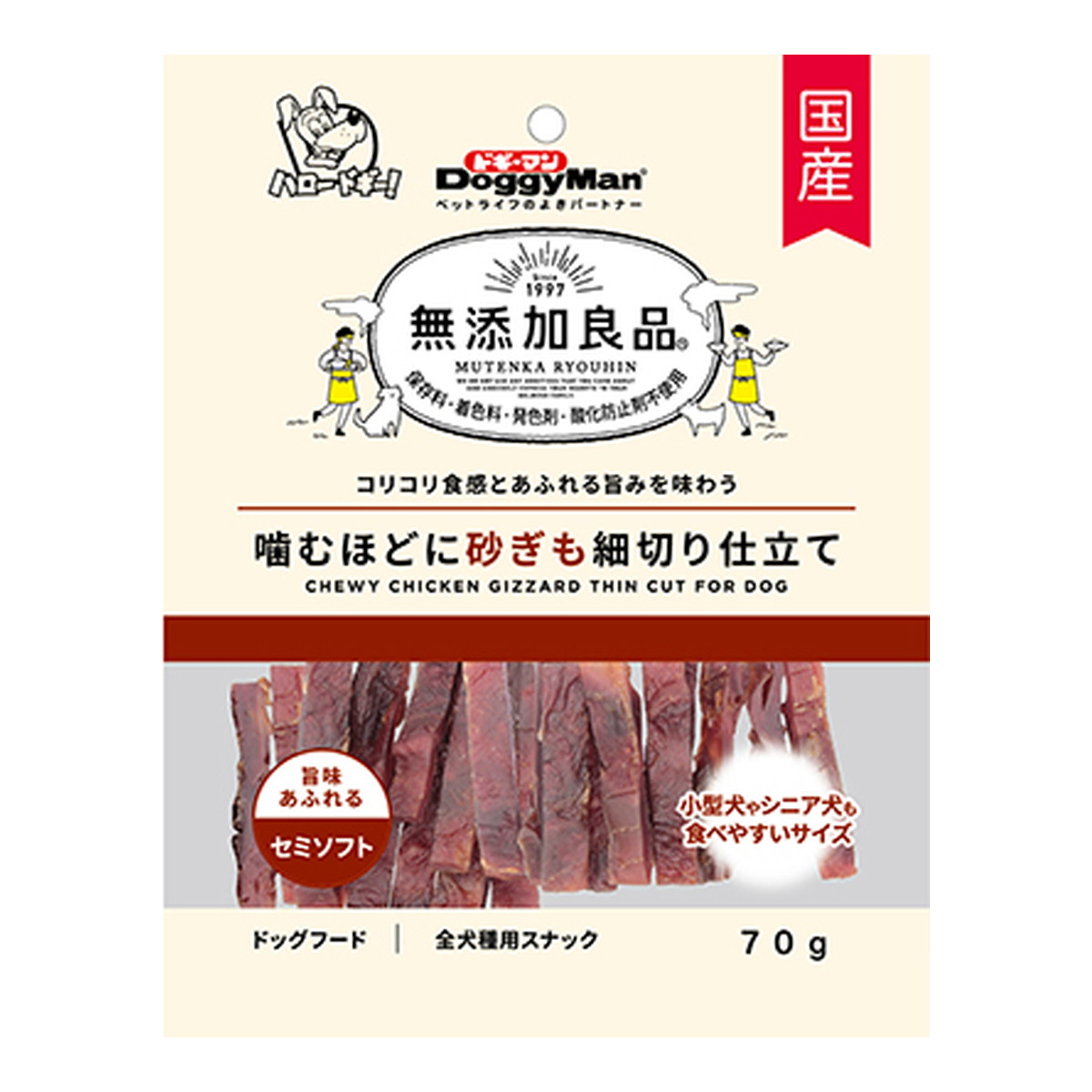 【送料お得・まとめ買い×36個セット】ドギーマン 無添加良品 噛むほどに砂ぎも細切り仕立て セミソフト 70g ドッグフード 全犬種用スナック|ホームライフ