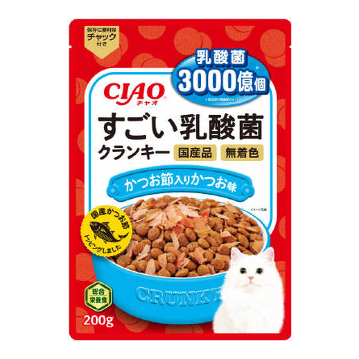 【送料お得・まとめ買い&times;24個セット】いなばペットフード CIAO チャオ すごい乳酸菌 クランキー かつお節入り かつお味 200g キャットフード ドライ｜ホームライフ