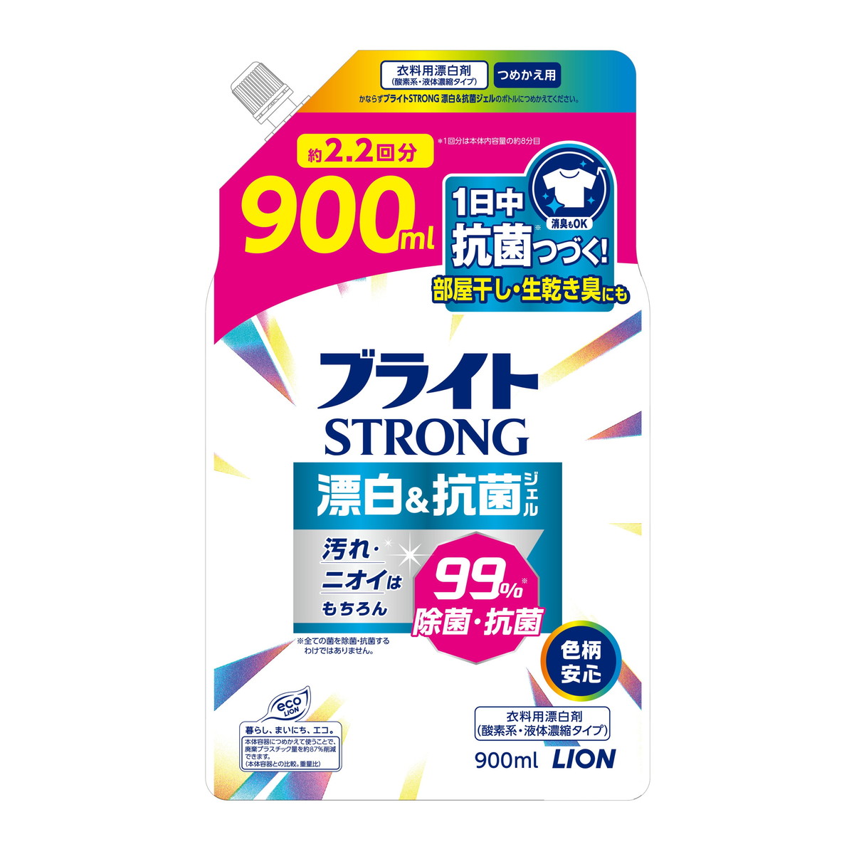 【送料お得・まとめ買い×11個セット】ライオン LION ブライト STRONG 漂白&抗菌ジェル つめかえ用 900ml 酸素系液体漂白剤 洗濯用