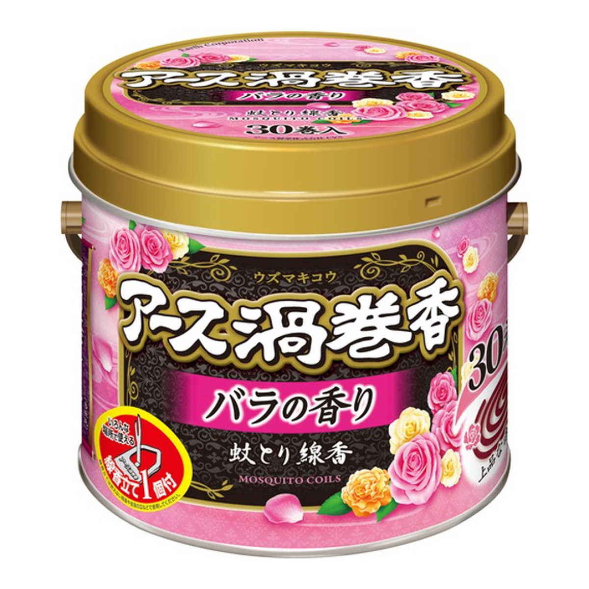 【送料お得・まとめ買い×13個セット】アース製薬 アース渦巻香 バラの香り 30巻缶入 かとりせんこう|ホームライフ