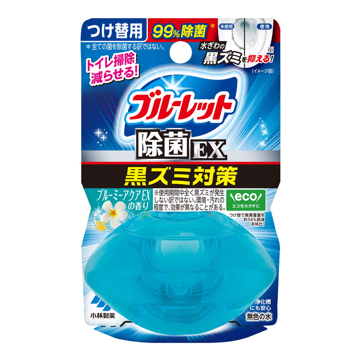 【送料お得・まとめ買い&times;48個セット】小林製薬 液体 ブルーレットおくだけ 除菌EX つけ替用 ブルーミーアクアEXの香り 67ml トイレ用洗剤｜ホームライフ