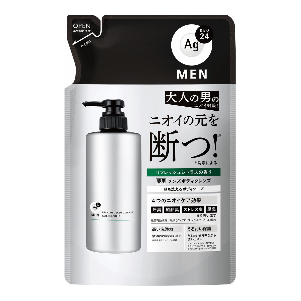 【送料お得・まとめ買い×11個セット】ファイントゥデイ エージーデオ24メン 薬用 メンズボディクレンズ つめかえ用 リフレッシュシトラスの香り 420mL ボディソープ