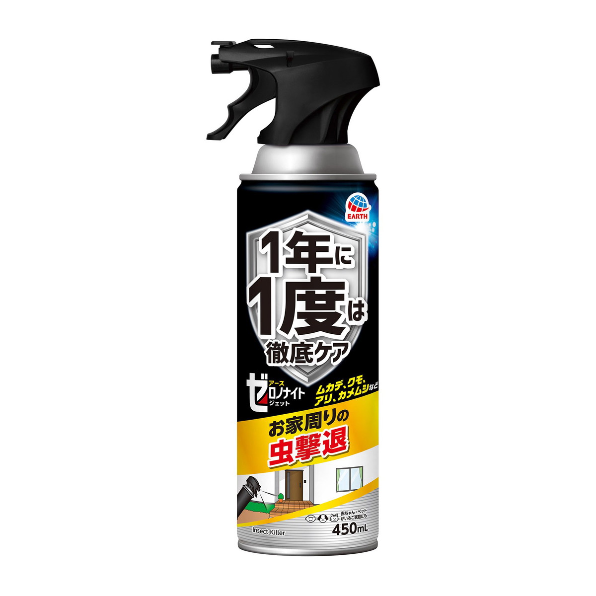 【送料お得・まとめ買い×7個セット】アース製薬 ゼロノナイト ジェット イヤな虫用 450ml 直接駆除 まちぶせ駆除 ムカデ クモ アリ カメムシなど|ホームライフ