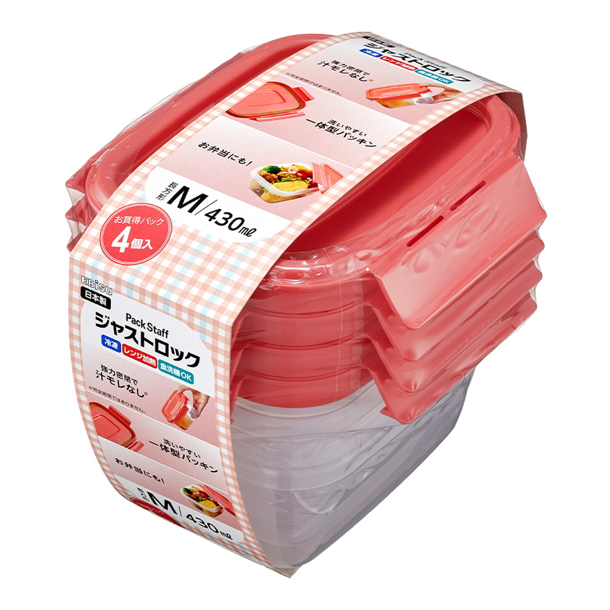 【送料お得・まとめ買い×24個セット】エビス パックスタッフ ジャストロック 長方形 M 容量430ml 4コ入 保存容器|ホームライフ
