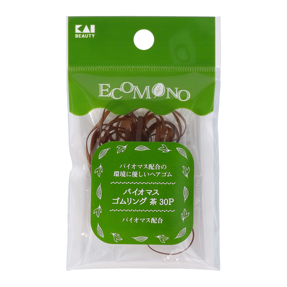 【送料お得・まとめ買い×360個セット】貝印 KQ3193 ECOMONO バイオマス ゴムリング 茶 30個入 ヘアゴム