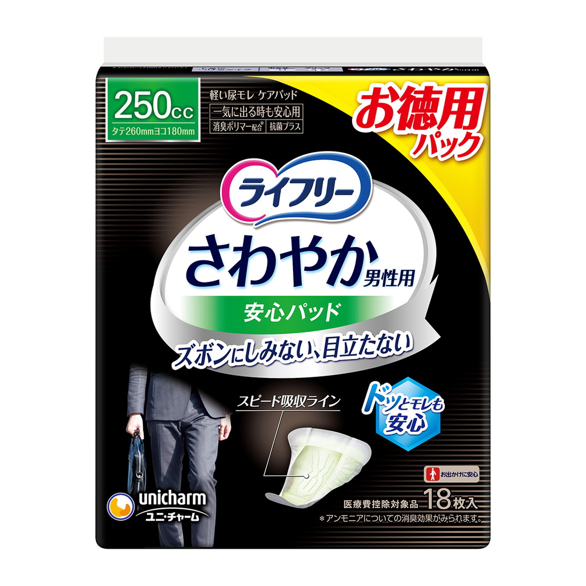 【送料お得・まとめ買い×7個セット】ユニ・チャーム ライフリー さわやか 男性用 安心パッド 250cc 18枚入