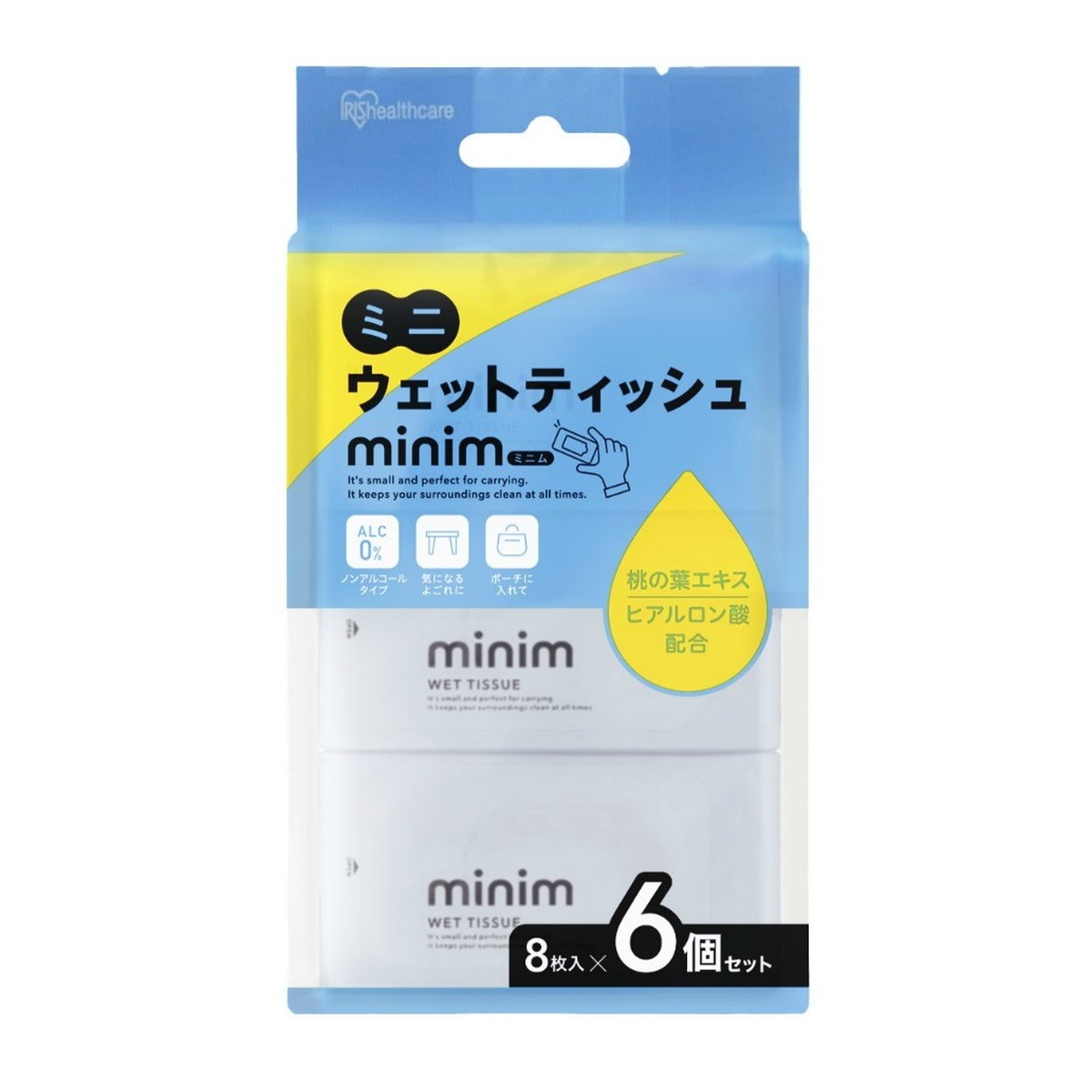 【送料お得・まとめ買い&times;32個セット】アイリスオーヤマ ミニ ウェットティッシュ minim 8枚入&times;6個セット｜ホームライフ