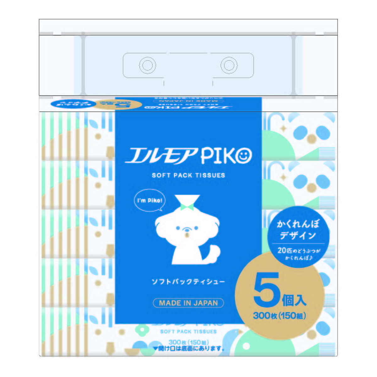 【送料お得・まとめ買い×24個セット】カミ商事 エルモア ピコ ソフトパック ティシュー 150組 5個入 ティッシュペーパー