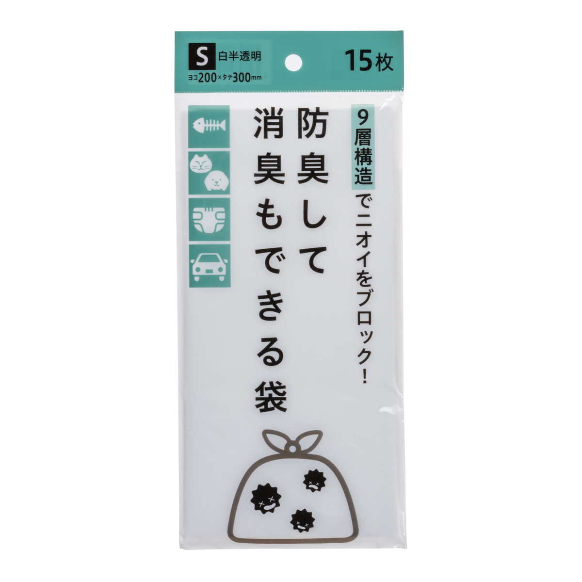 【送料お得・まとめ買い×100個セット】ジャパックス BST15 防臭して消臭もできる袋 S 白半透明 15枚入