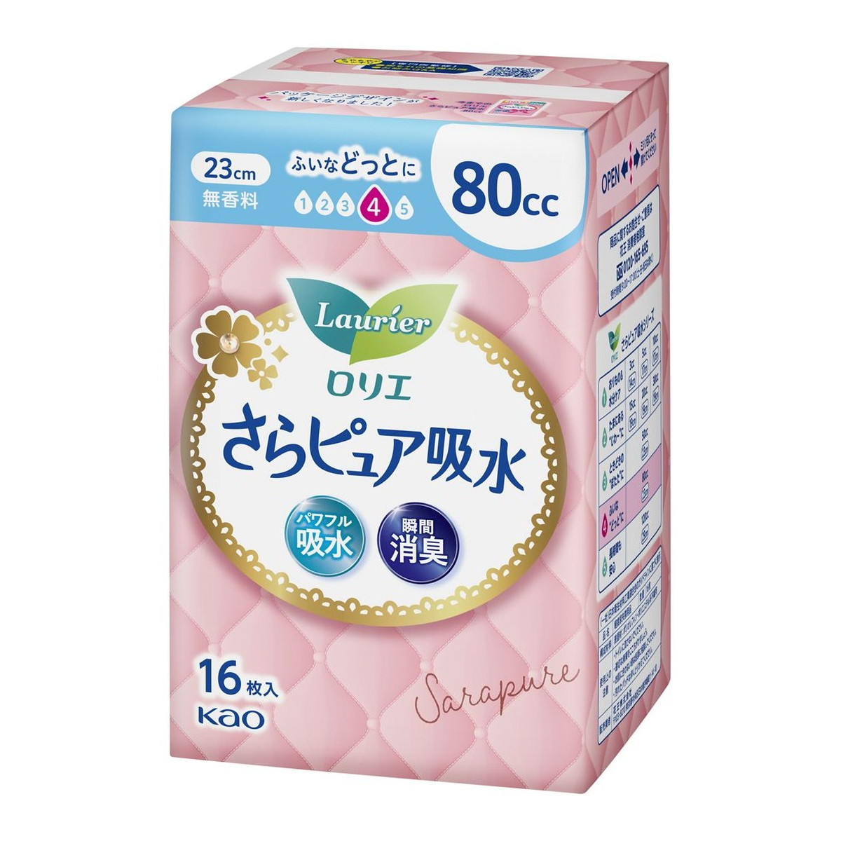 【送料お得・まとめ買い×16個セット】花王 ロリエ さらピュア吸水 80cc 吸水ナプキン 16枚|ホームライフ