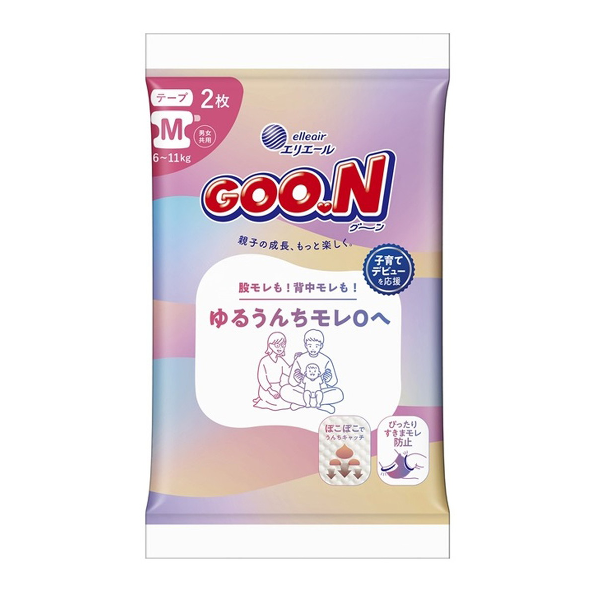 【送料お得・まとめ買い×36個セット】グーン ゆるうんちモレ0へ Mサイズ テープ 2枚 こども用紙おむつ