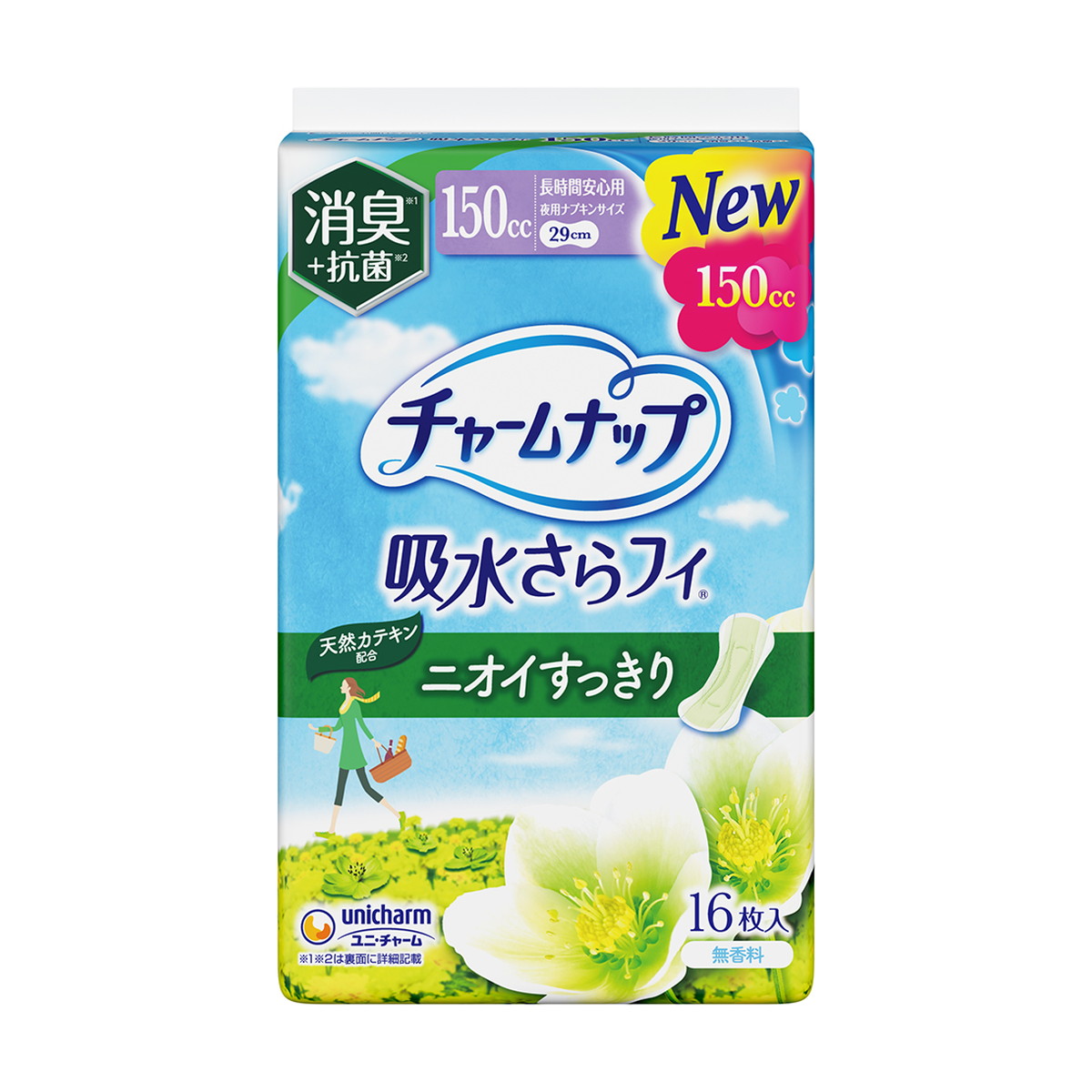 【送料お得・まとめ買い×9個セット】チャームナップ 吸水さらフィ 長時間安心用 消臭タイプ 夜用ナプキンサイズ 16枚入 ユニ・チャーム パッド 尿ケア 尿取りパッド