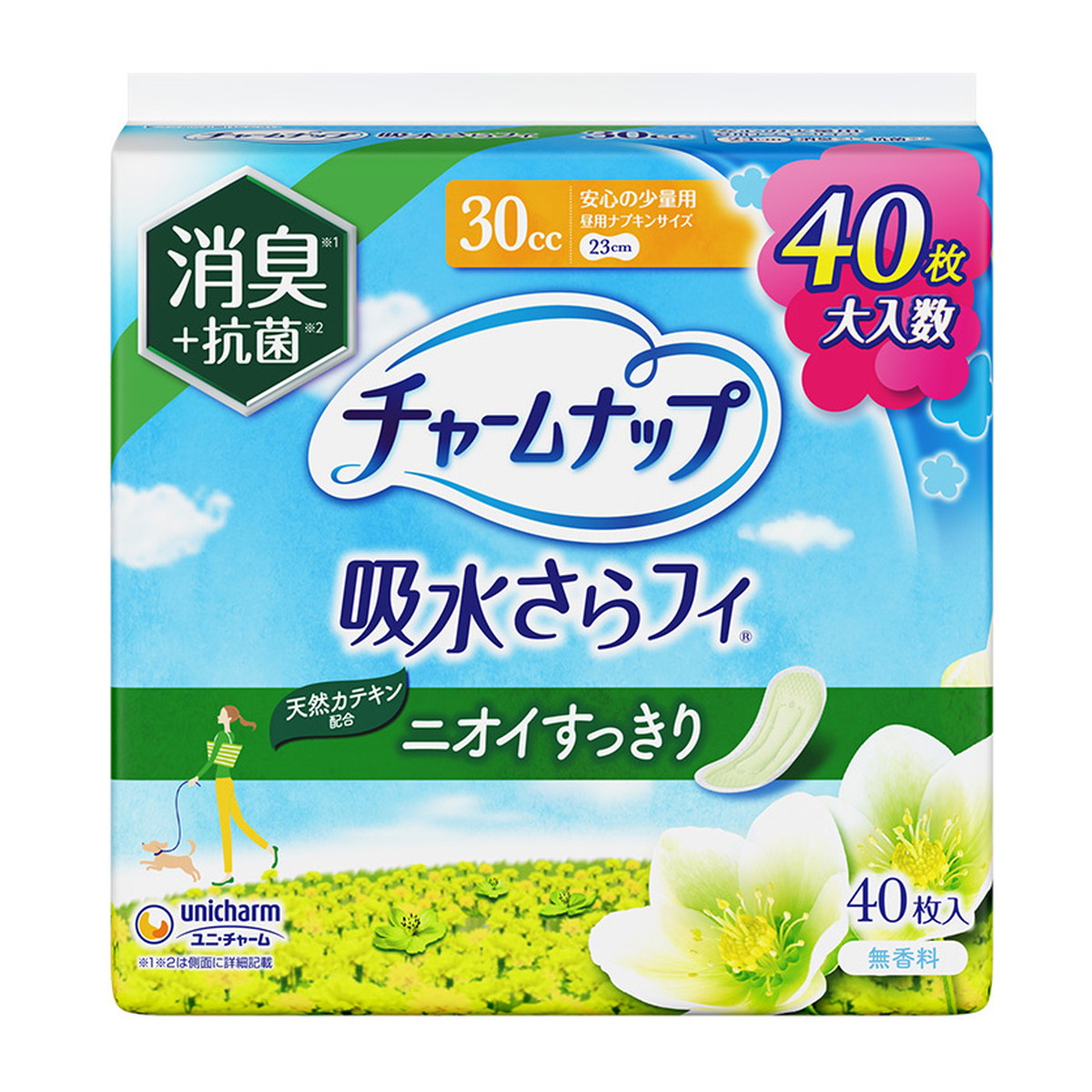 【送料お得・まとめ買い×9個セット】ユニ・チャーム チャームナップ 吸水さらフィ ニオイすっきり 安心の少量用 23cm 30cc 消臭タイプ 40枚