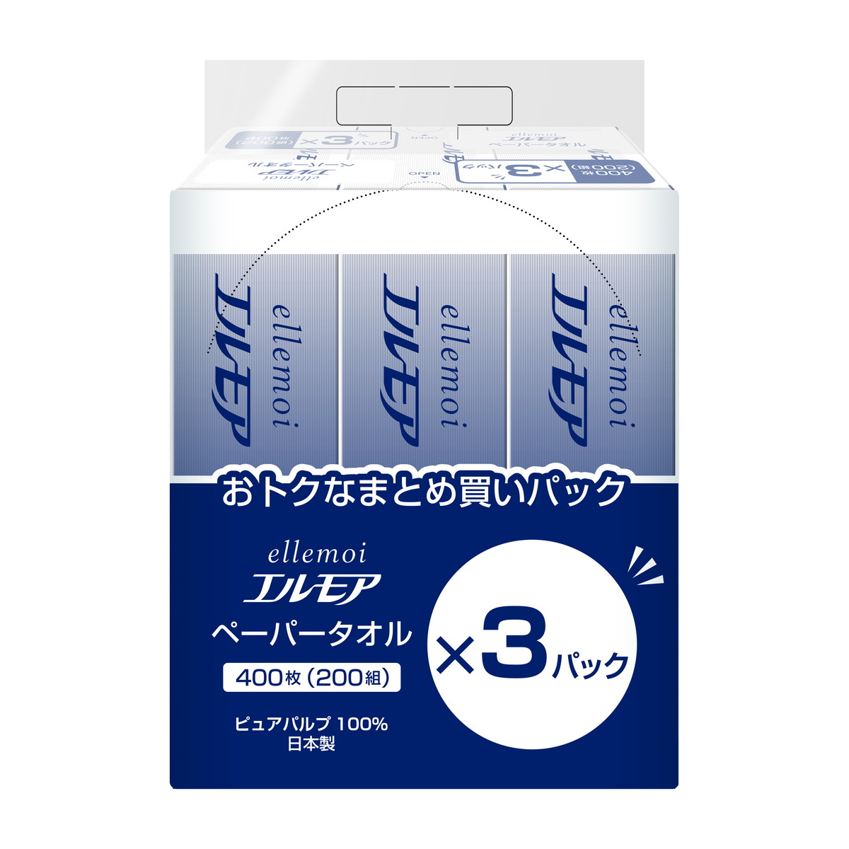 【送料お得・まとめ買い×16個セット】カミ商事 エルモア ペーパータオル レギュラーサイズ 200組(400枚)×3個パック