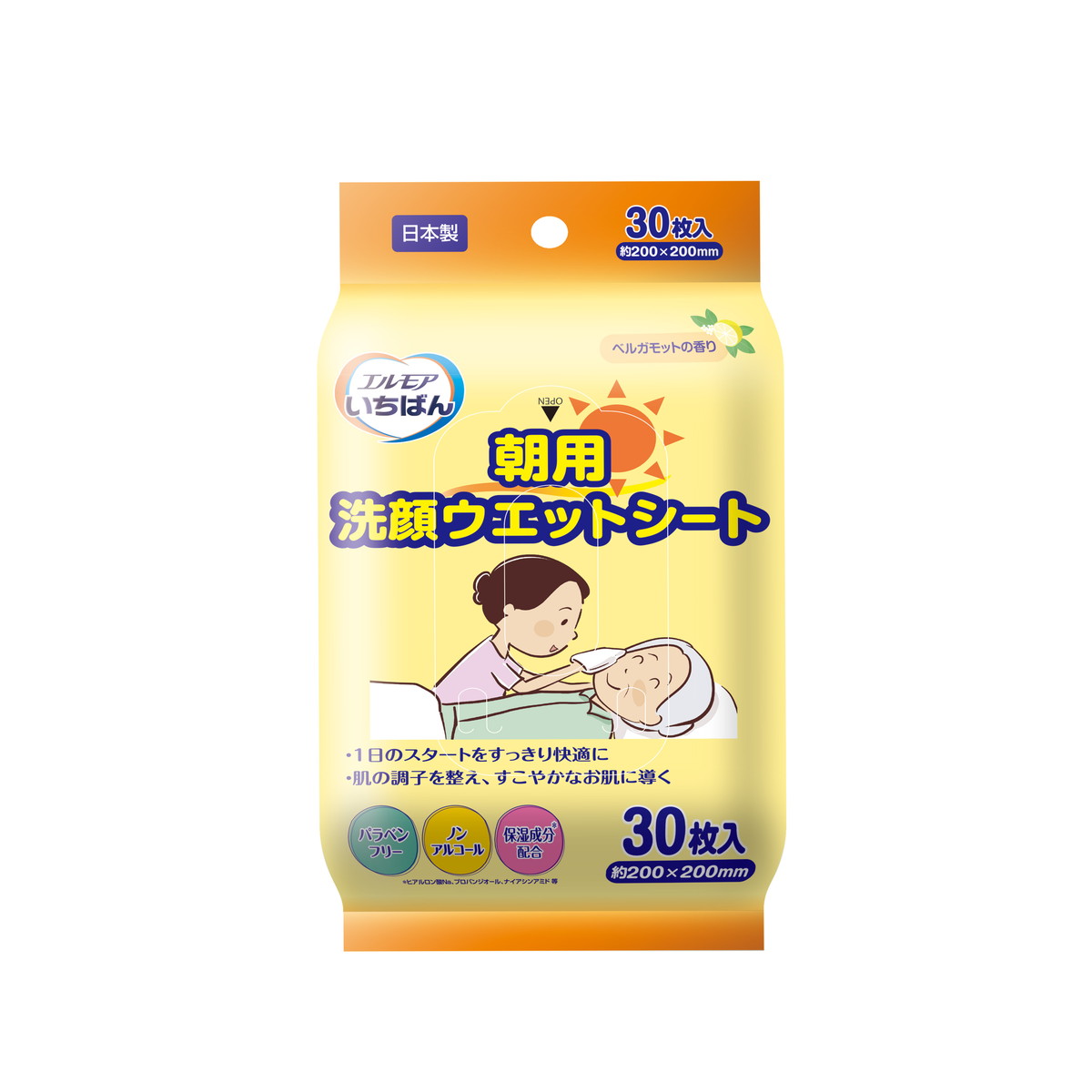 【送料お得・まとめ買い×20個セット】エルモアいちばん 朝用 洗顔ウエットシート 30枚入 カミ商事