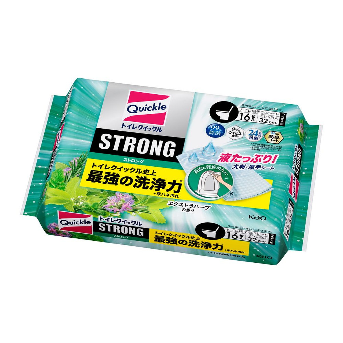 【送料お得・まとめ買い×11個セット】花王 Kao トイレクイックル ストロング エクストラハーブの香り つめかえ用 16枚入 トイレ用そうじシート
