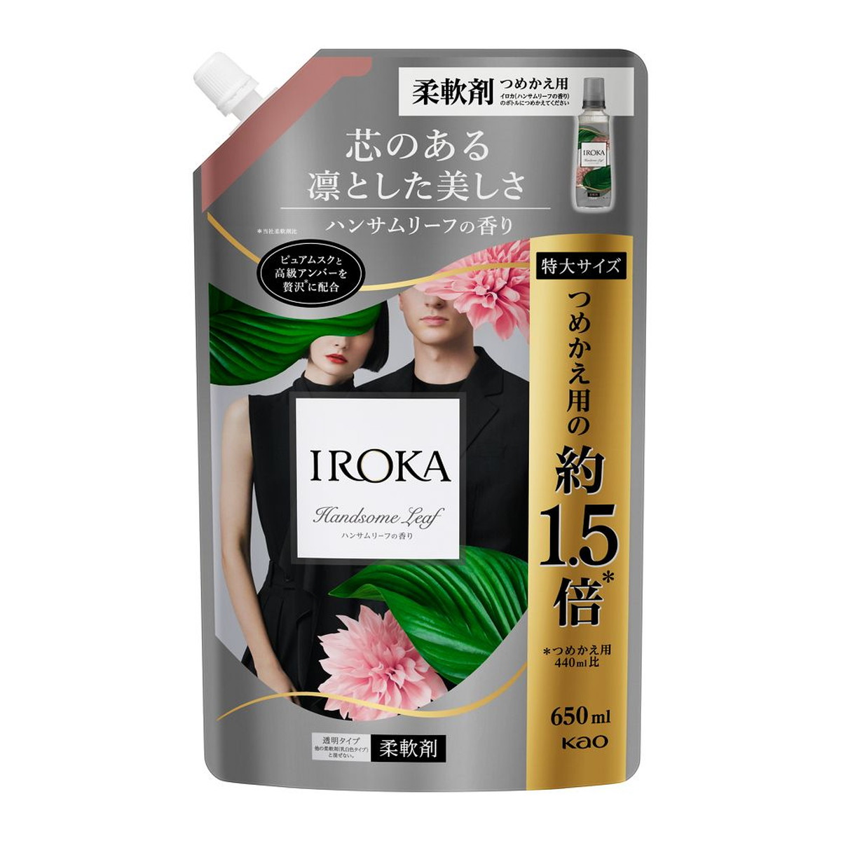 【送料お得・まとめ買い×11個セット】花王 イロカ IROKA ハンサムリーフの香りの香り スパウト つめかえ用 650mL 柔軟剤