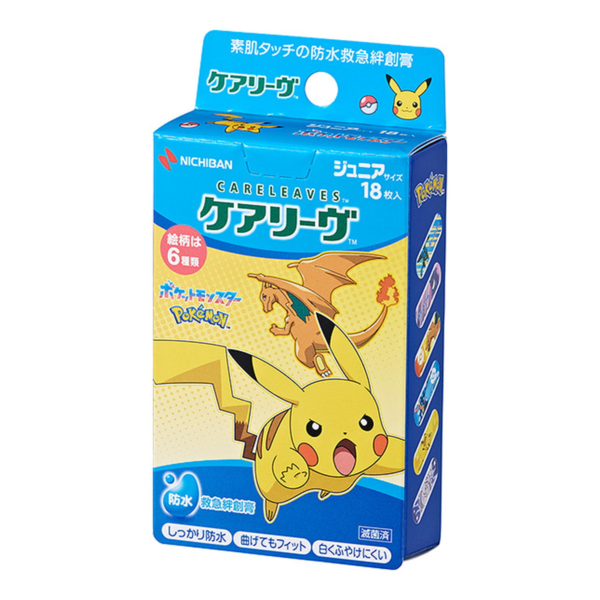 【送料お得・まとめ買い×13個セット】ニチバン ケアリーヴ 防水 ジュニアサイズ ポケモン cool 18枚 防水 救急 絆創膏