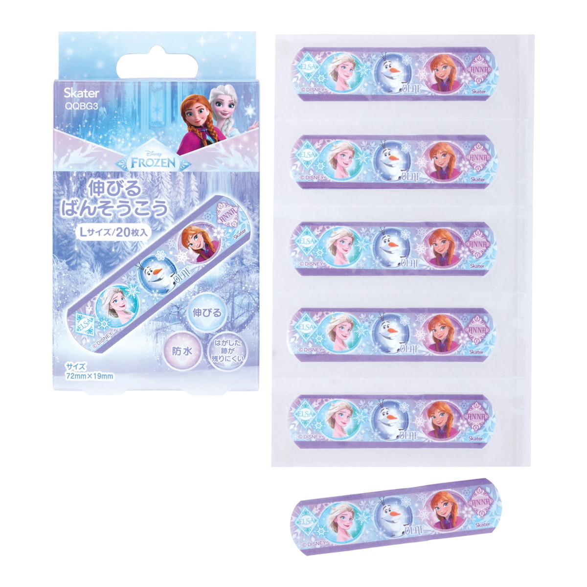 【送料お得・まとめ買い×11個セット】スケーター Skater 伸びるばんそうこう ぴたっと伸縮 アナ雪 QQBG3 キャラ 子供 絆創膏 L 20枚入
