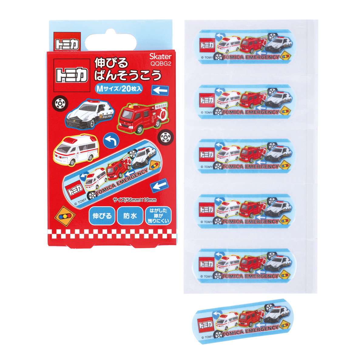 【送料お得・まとめ買い×9個セット】スケーター Skater 伸びるばんそうこう ぴたっと伸縮 トミカ QQBG2 キャラ 子供 絆創膏 M 20枚入