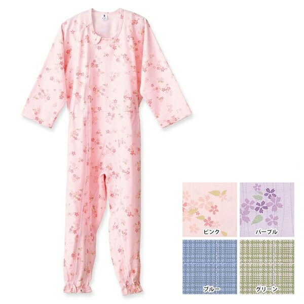 介護つなぎ服(前開き)403420 L ブルー チェック柄