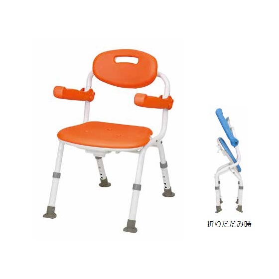テイコブ ワンタッチ折りたたみシャワーチェア ミドル / BSU11 レッドオレンジ 防カビ加工 介護 入浴 簡単 シャワーイス 入浴用いす|介護もーる 介護用品専門店