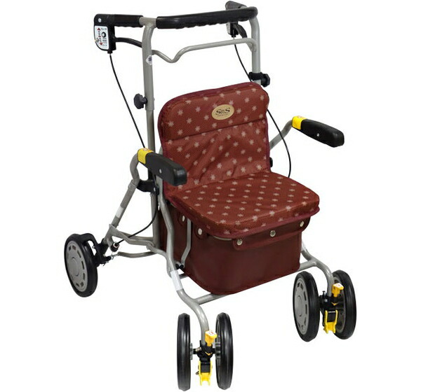 繰出し車 シンフォニーラクーン 色： 花柄ドットエンジ 製造業者：島製造所 カゴ受け 介護 繰出し 買い出し 買い出し 手押し車 積貨委託貨物 折りたたみ