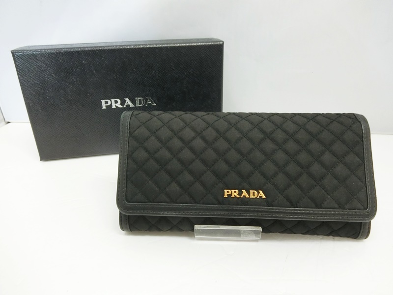 送料無料 中古 Prada プラダ キルティング 2つ折り長財布 パスケース付き 1m1132 Tessuto Quiltin 黒 ブラック Nero 出雲店 人気満点 Ce Orishas Finance Com