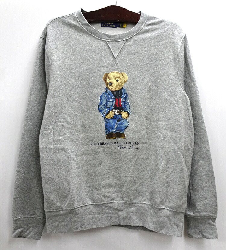 【中古】POLO RALPH LAUREN ポロラルフローレン DENIM BEAR CREW SWEAT Lサイズ ポロベア クルーネック スウェット グレー【メンズ古着】【米子店】|開放倉庫山陰オンラインショップ