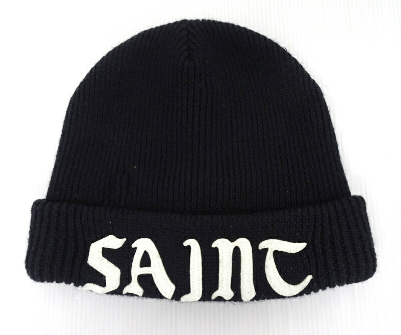 SAINT ロゴ入り ネイビー ビーニー SAINT M×××××× - セントマイケル24AW SAINT KNIT CAP(SM-YS1