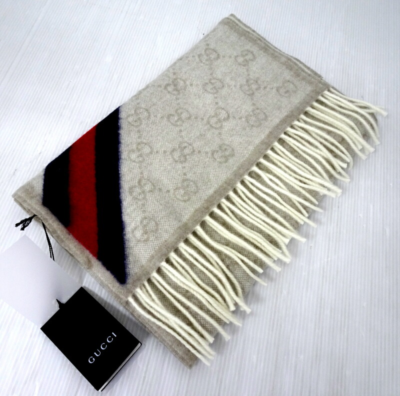 楽天市場】グッチ ニットマフラー GGロゴ グリーンxレッド【未使用品