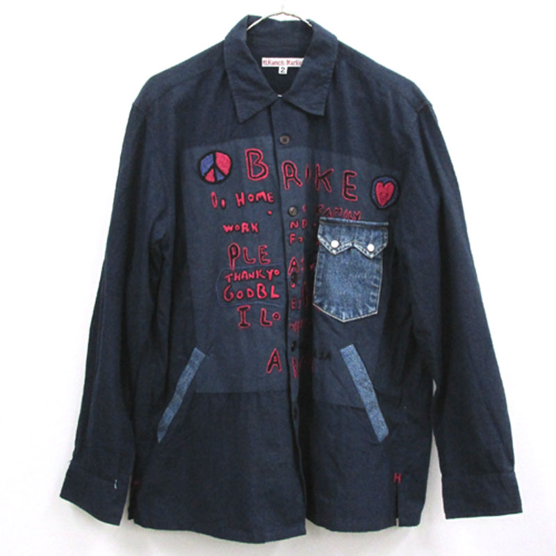 楽天市場 中古 メンズ 古着 Hollywood Ranch Market ハリウッド ランチ マーケット 刺繍 シャツ サイズ 2 カラー ネイビー Hrm H Ranch Market リメイク 長袖シャツ Broke Arigato アメカジ 山城店 開放倉庫