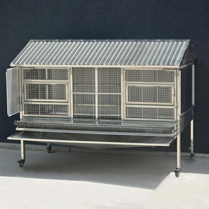 金属製鶏小屋、車輪と漏斗トレイ付きの屋外用ウサギ小屋、小動物家禽用の噛みつき防止モルモットケージ(150*70*117cm)
