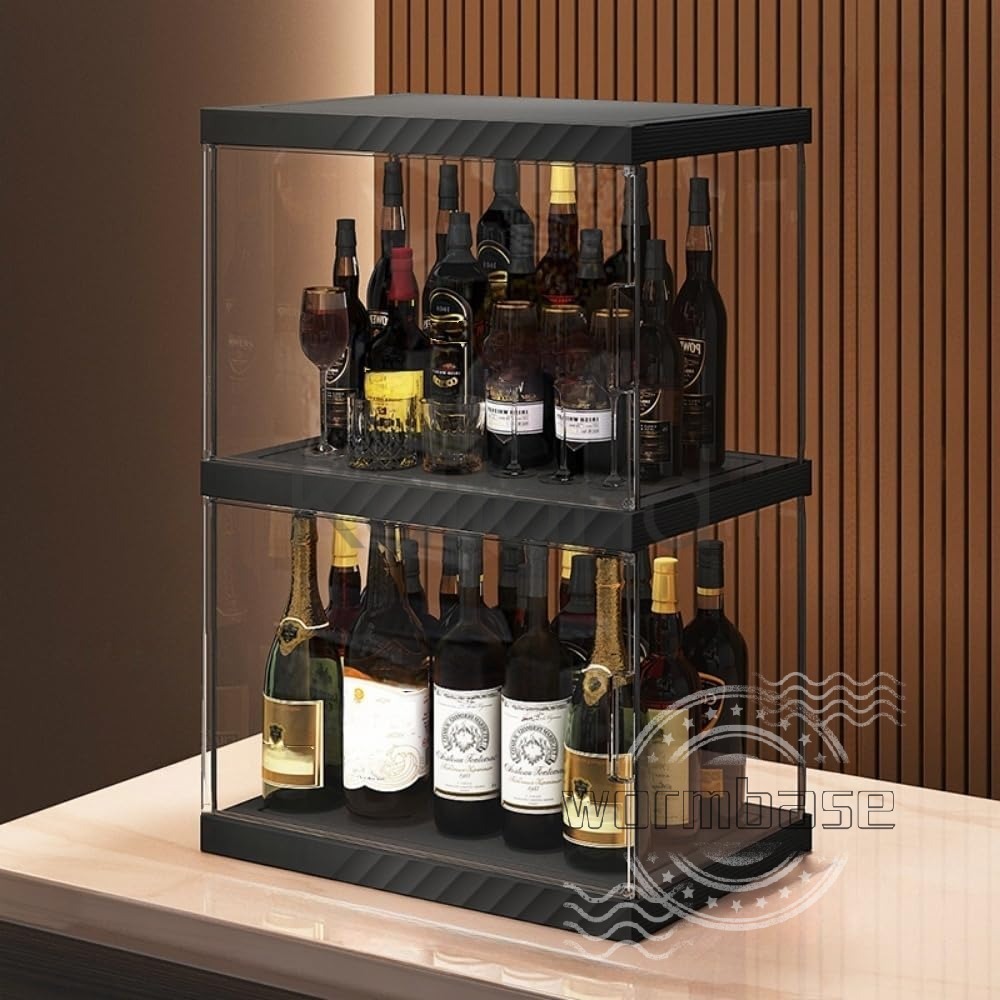 ウイスキー 棚 おしゃれ 酒棚 ディスプレイ ウイスキー 収納 4面透明デザイン 多層収納 厚手のPP素材 密閉型 防塵 防湿 酒ラック ワインバーキャビネット 簡単DIY組立 大角度マグネットサイドドア おしゃれなデザイン キッチン リビングバー オフィスに最適｜Kailand