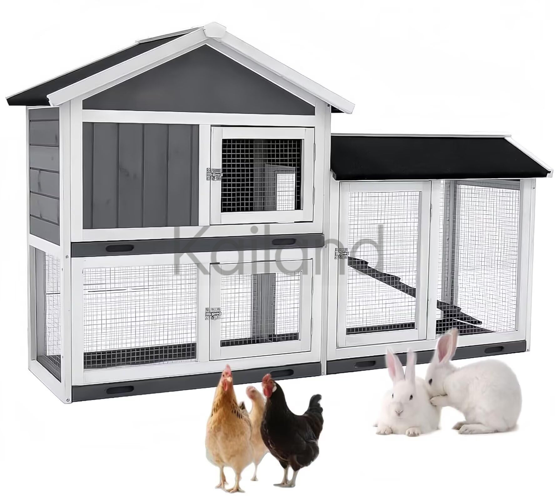 鶏小屋 鶏用ケージ 木製 鶏舎 大型 2階建てのヘンハウス 155*54*94.3cm 6羽用 複数のドア付き 取り外し可能な底 水で洗える 屋外 耐候性 組み立て簡単 家庭用 飼育ケージ|Kailand