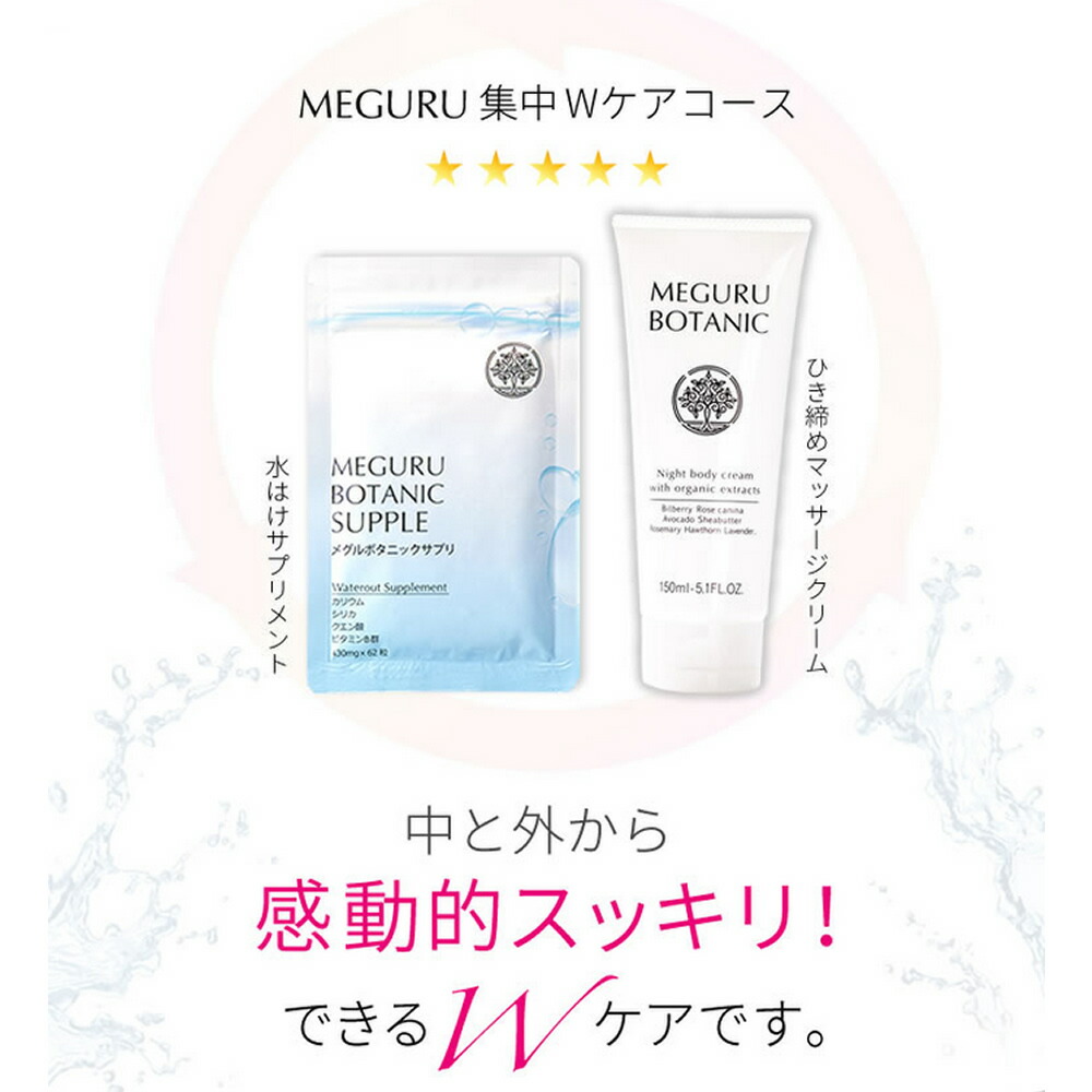 市場 ランキング1位獲得 サプリメント マッサージクリーム スリミングジェル セルライト メグルボタニック 送料無料 Wケアセット