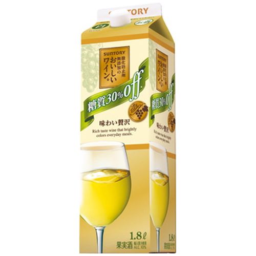 （ケース販売）（送料無料（九州・沖縄除く））　　無添加のおいしいワイン　糖質３０％オフ　白　１．８Ｐ　１８００ｍｌ　６　本