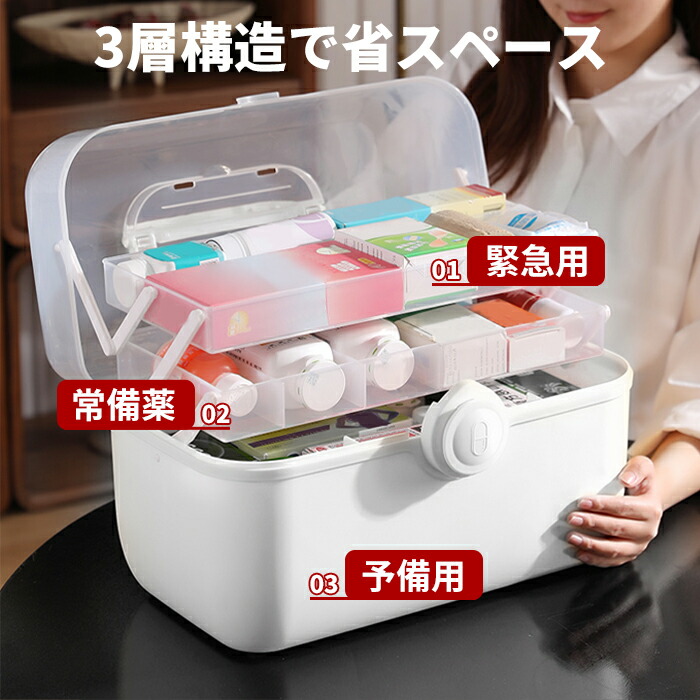 市場 薬箱 3層 収納ボックス 収納ケース クリアタイプ 工具箱 小物入れ 収納箱 大容量 薬ボックス 常備薬 薬入れ 救急箱