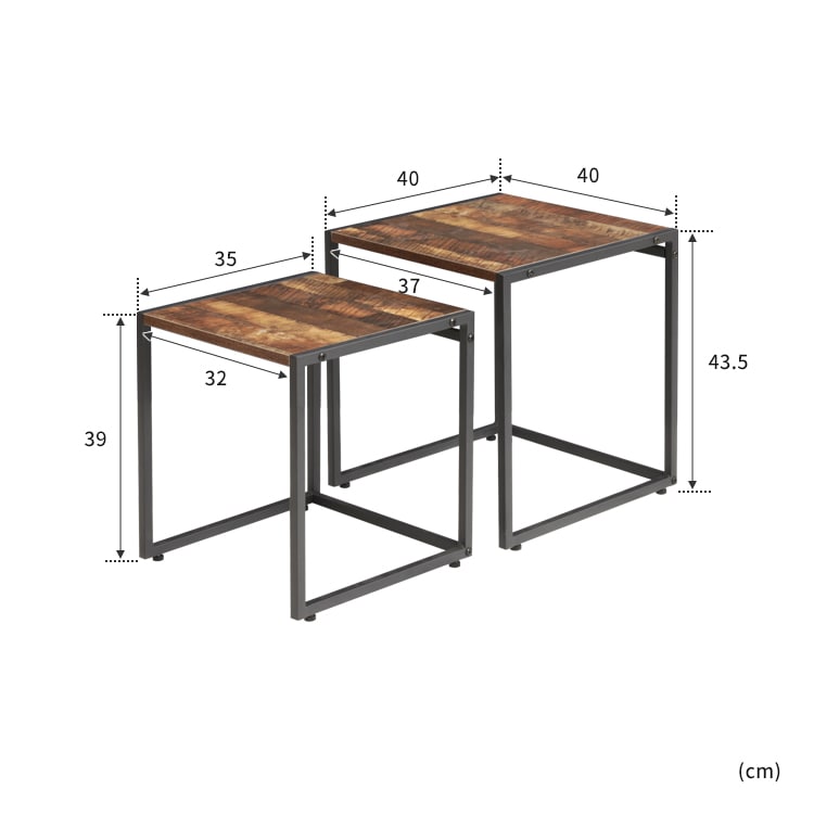 【楽天市場】ヴィンテージ風 ネストテーブル【サイドテーブル テーブル 四角形 角 大小2個セット 幅40/幅35 収納 ウッド 木目 スチール