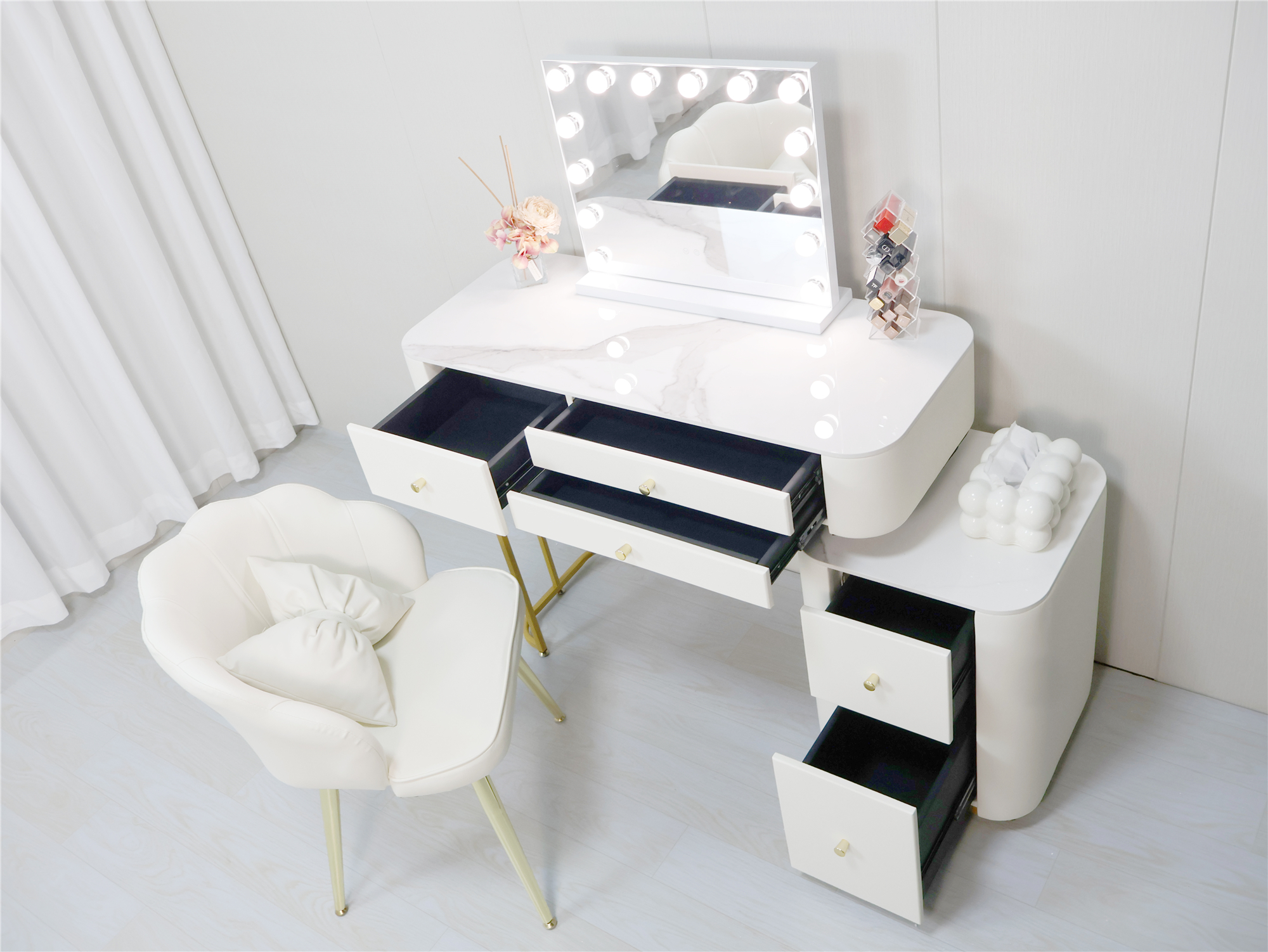 年末年始押さえる引き換え証散り散り中 かざり付ける台 洋服箪笥 今めかしい 抽き出し黒なめし革調  洋服箪笥2段 女役者鏡鑑 北欧風 洋服箪笥  自社生産物 お姫系 マーブル天板 ハラ なめし革調 速見表幅100珊   LED鏡鑑 腰掛け 側面 臥し所 かざり付ける速見表 ごく小さいかざり付ける台 コスメ台 納める