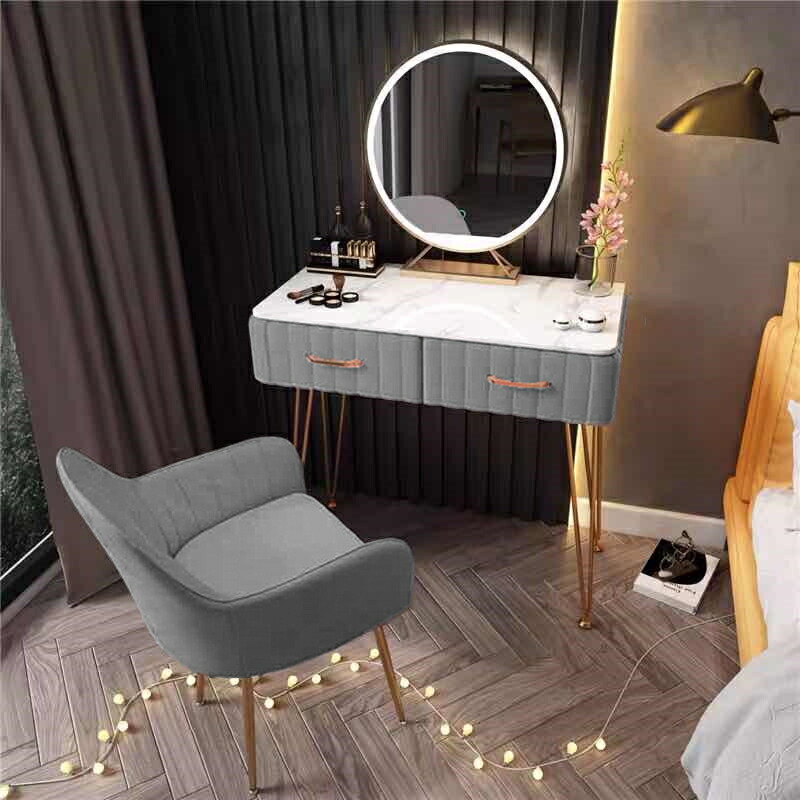 オシャレドレッサー　大理石柄×ベロア生地コスメデスク100cm3段調整可 オシャレドレッサー大理石柄×ベロア生地コスメデスク100cm3段調整可