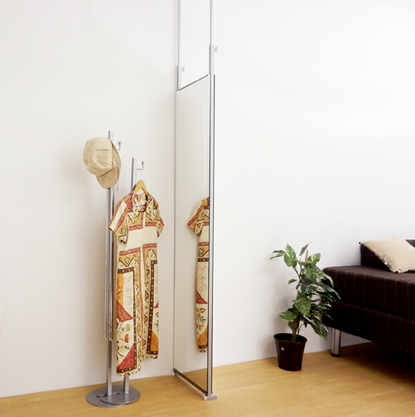 【送料無料・日本製】 スタンドミラー 両面タイプ 鏡 ミラー 姿見 つっぱりミラー　幅40cm 高さ180cm 大型ミラー つっぱり ツッパリ 隙間 すっきり 全身｜快適収納の杜