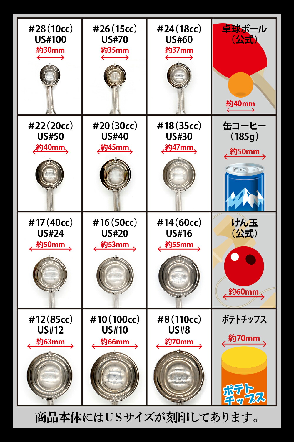 【バラ売可】アイスクリームディッシャー各サイズ アイスクリームディッシャー サイズは12種類 オールステンレス素材 食