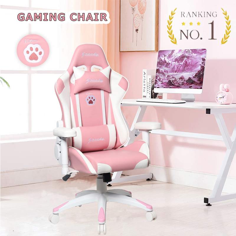 ゲーミングチェア リクライニング ピンク 女子力高 PUレザー 3Dアームレスト 人間工学 SPEEDY オフィスチェア デスクチェア 椅子 イス  レーシングチェア ゲーミングチェアー ハイバックチェア gaming chair テレワーク プレゼント
