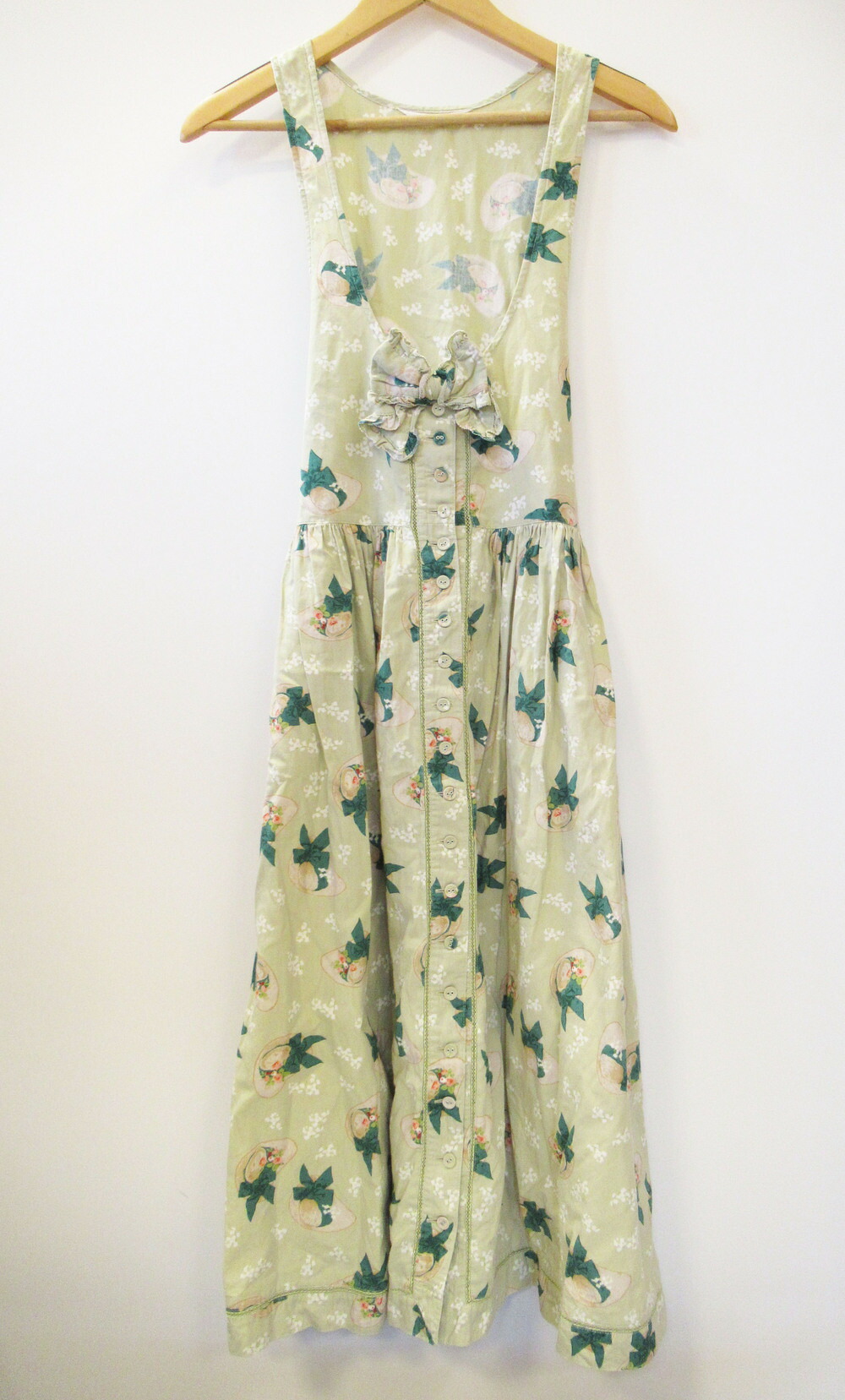 新発 中古 Pinkhouse ピンクハウス ワンピース エプロンドレス リボン 花柄 総柄 帽子 グリーン レディース P0112fs09 Tp 566 ドンドンサガール 新品本物 Erieshoresag Org