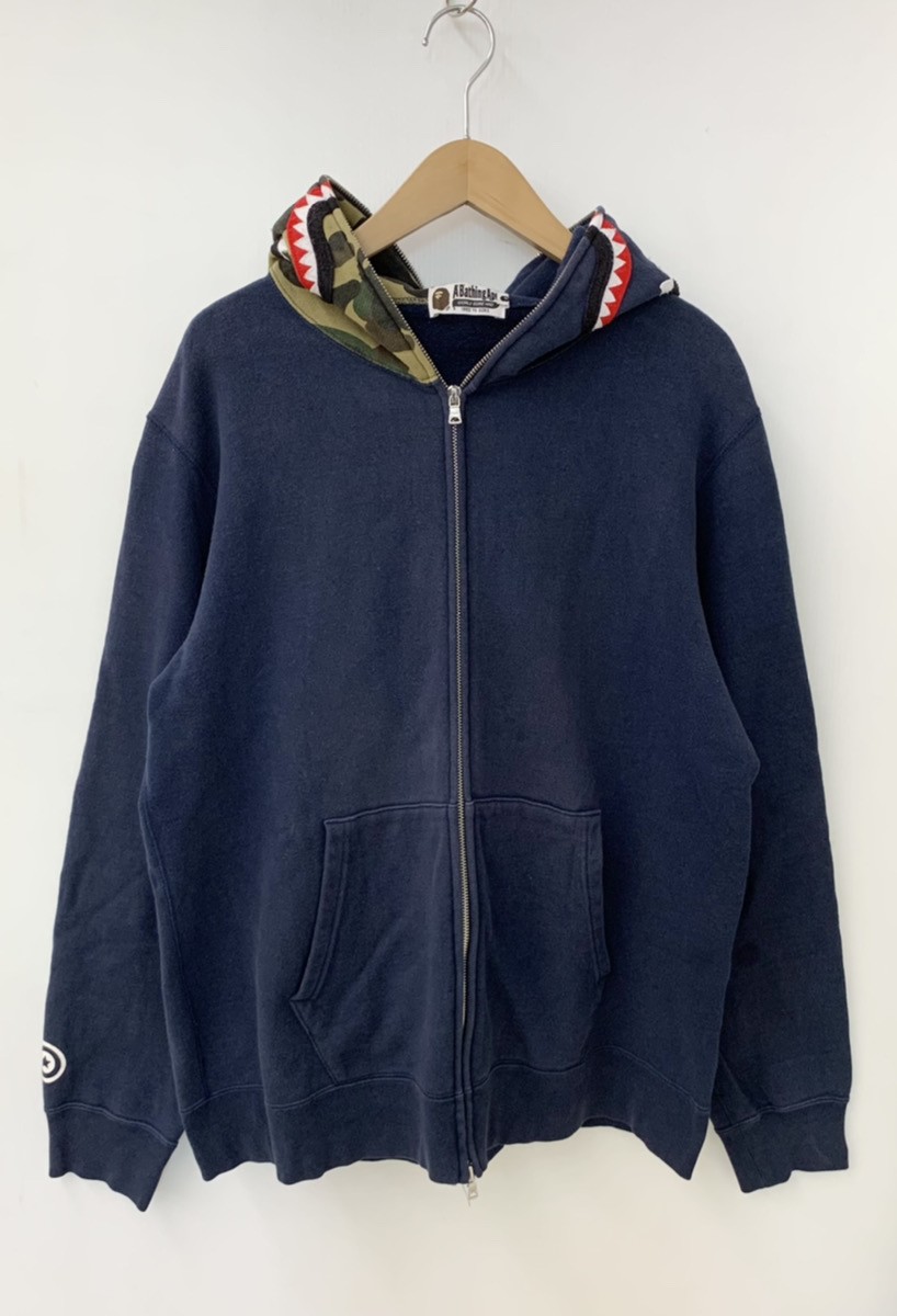 中古 アベイシングエイプ A Bathing Ape Shark Full Zip Hoodie シャーク フルジップ 1870 115 048 パーカ 仮装 カムフラージュ ネイヴィー Ll号 1mt 243 Chiropractickc Com